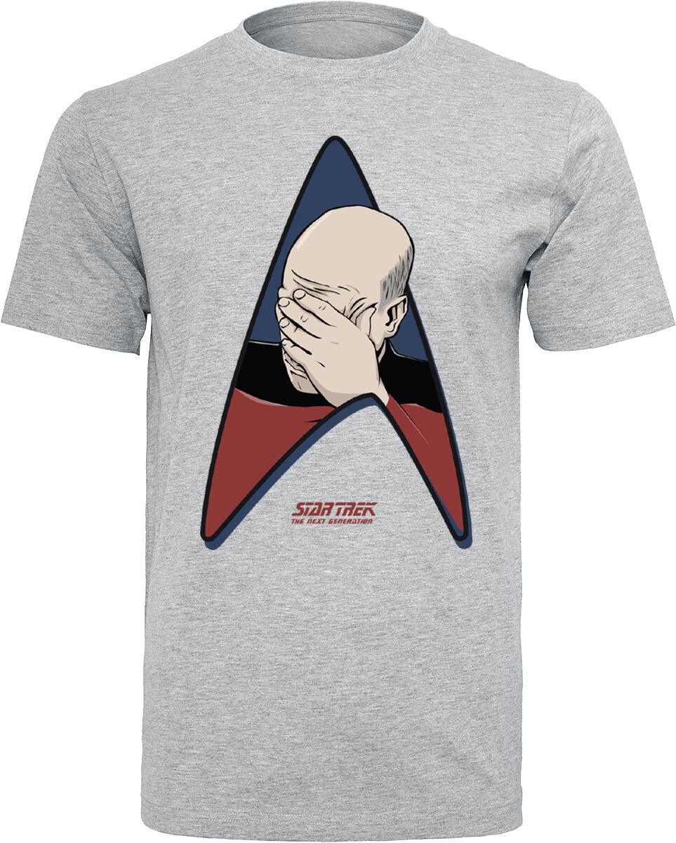 Star Trek T-Shirt - Jean-Luc Picard - Facepalm - S bis XL - für Männer - Größe S - grau meliert  - Lizenzierter Fanartikel von Star Trek