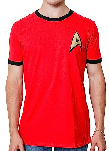 Star Trek The Original Series Herren TOS Kostüm Uniform Herren Erwachsene T-Shirt, Rot/Ausflug, einfarbig (Getaway Solids), L von Star Trek