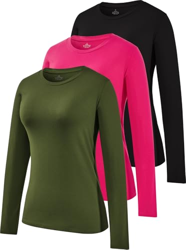 Star Vibe 3 Pack Damen Langarm Sportshirt Longsleeve Langarmshirts Für Damen Baumwolle Running Top Damen Langarm Basic Shirt Black/Rose/Army Green M von Star Vibe