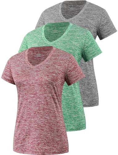 Star Vibe 3 Stücke Sport Shirts Für Damen Fitness Yoga Tshirt Damen Atmungsaktive Women's Activewear Yoga Kurzarm Grey/Green/Wine Red L von Star Vibe