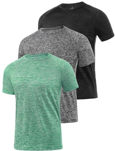 Star Vibe 3 Stücke trockene T-Shirts für Herren Schwitzen Sport T-Shirts Sport Fitness-Sportkleidung Kurze Ärmel Fitness-Studio Sport-Shirt Black/Dark Grey/Green S von Star Vibe