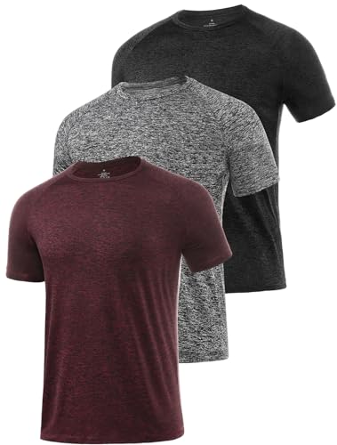 Star Vibe 3 Stücke trockene T-Shirts für Herren Schwitzen Sport T-Shirts Sport Fitness-Sportkleidung Kurze Ärmel Fitness-Studio Sport-Shirt Black/Dark Grey/Wine Red XXL von Star Vibe