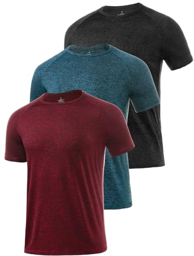 Star Vibe 3 Stücke trockene T-Shirts für Herren Schwitzen Sport T-Shirts Sport Fitness-Sportkleidung Kurze Ärmel Fitness-Studio Sport-Shirt Black/Navy/Wine Red XXL von Star Vibe