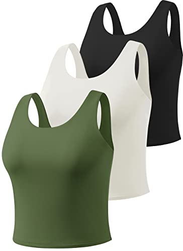 Star Vibe 3er Pack Gym top skims Tanktop Damen Sport Crop Tops für Damen Sport Oberteile Cropped top Black/White/Army Green L von Star Vibe