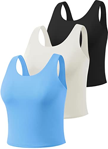 Star Vibe 3er Pack Gym top skims Tanktop Damen Sport Crop Tops für Damen Sport Oberteile Cropped top Black/White/Blue S von Star Vibe