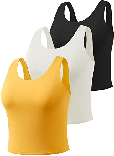 Star Vibe 3er Pack Gym top skims Tanktop Damen Sport Crop Tops für Damen Sport Oberteile Cropped top Black/White/Yellow XL von Star Vibe
