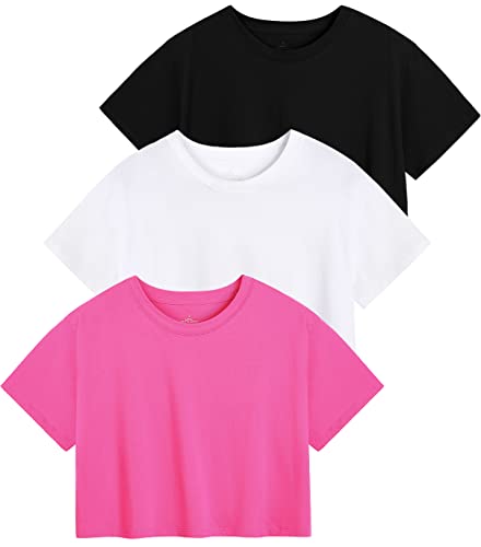 Star Vibe 3er Pack sportoberteil Frau Damen Croptops Gym Yoga Shirt Damen locker Sport t-Shirt Damen Fitness Black/White/Rose L von Star Vibe