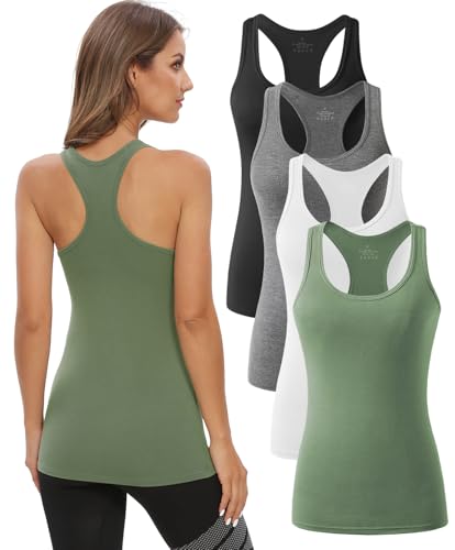 Star Vibe 4/5 Stücke Sport Damen Crop Top Fitness Basic Tank Tops Unterhemd Yoga Top Damen Tanktop Lang Black/Gray/White/Army Green XL von Star Vibe