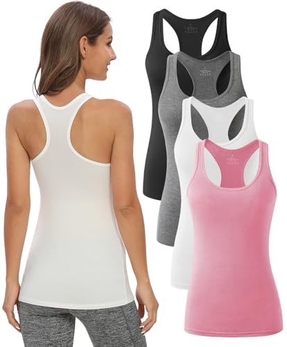 Star Vibe 4/5 Stücke Sport Damen Crop Top Fitness Basic Tank Tops Unterhemd Yoga Top Damen Tanktop Lang Black/Gray/White/Pink S von Star Vibe