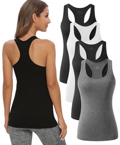 Star Vibe 4/5 Stücke Sport Damen Crop Top Fitness Basic Tank Tops Unterhemd Yoga Top Damen Tanktop Lang Black/White/Black/Gray L von Star Vibe