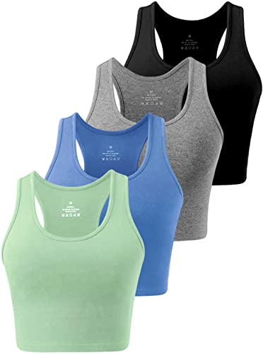 Star Vibe 4 Stücke Sport Crop Top Set Damen Basic Sporttop Tanktops Frauen Yoga Sport Top Damen Fitness Black/Dark Grey/Blue/Cyan S von Star Vibe