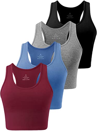 Star Vibe 4 Stücke Sport Crop Top Set Damen Basic Sporttop Tanktops Frauen Yoga Sport Top Damen Fitness Black/Dark Grey/Navy/Wine Red L von Star Vibe