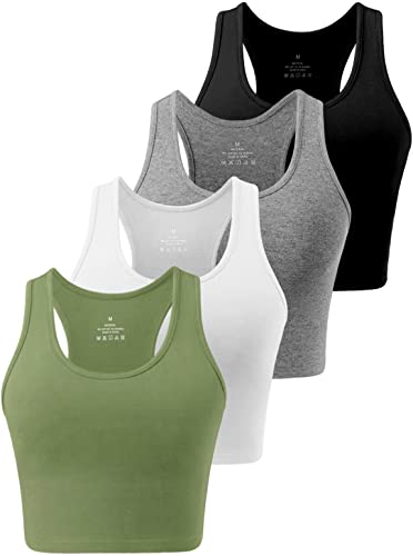 Star Vibe 4 Stücke Sport Crop Top Set Damen Basic Sporttop Tanktops Frauen Yoga Sport Top Damen Fitness Black/Dark Grey/White/Army Green L von Star Vibe