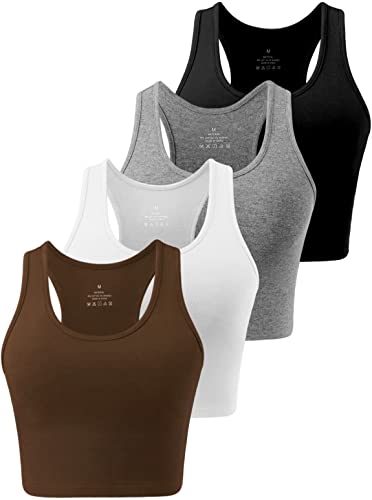 Star Vibe 4 Stücke Sport Crop Top Set Damen Basic Sporttop Tanktops Frauen Yoga Sport Top Damen Fitness Black/Dark Grey/White/Coffee M von Star Vibe