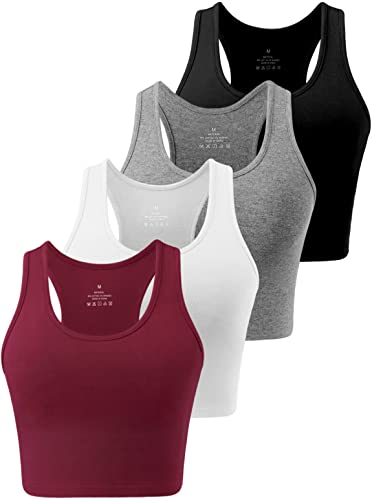 Star Vibe 4 Stücke Sport Crop Top Set Damen Basic Sporttop Tanktops Frauen Yoga Sport Top Damen Fitness Black/Dark Grey/White/Wine L von Star Vibe