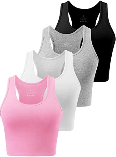 Star Vibe 4 Stücke Sport Crop Top Set Damen Basic Sporttop Tanktops Frauen Yoga Sport Top Damen Fitness Black/Light Grey/White/Pink L von Star Vibe