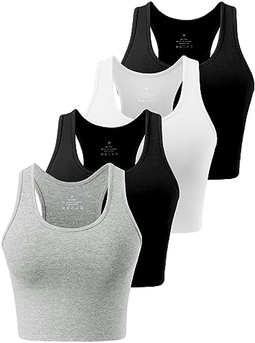 Star Vibe 4 Stücke Sport Crop Top Set Damen Basic Sporttop Tanktops Frauen Yoga Sport Top Damen Fitness Black/White/Black/Light Grey M von Star Vibe