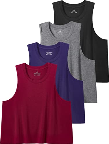 Star Vibe 4 Stücke Tank Top Crop Damen Gym Shirt Sport Crop Top Damen Fitness Tanktops & Träger-Tops Für Damen Black/Grey/Navy Blue/Wine Red L von Star Vibe