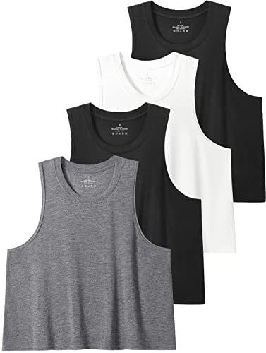 Star Vibe 4 Stücke Tank Top Crop Damen Gym Shirt Sport Crop Top Damen Fitness Tanktops & Träger-Tops Für Damen Black/White/Black/Grey XL von Star Vibe