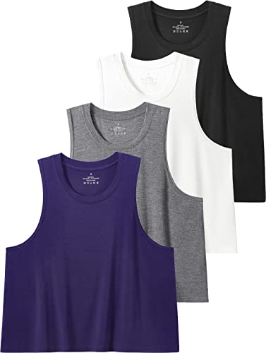 Star Vibe 4 Stücke Tank Top Crop Damen Gym Shirt Sport Crop Top Damen Fitness Tanktops & Träger-Tops Für Damen Black/White/Grey/Navy Blue S von Star Vibe