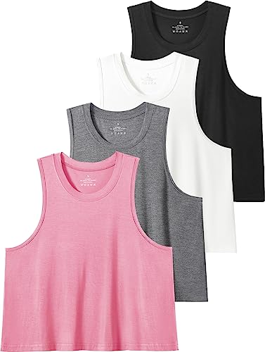 Star Vibe 4 Stücke Tank Top Crop Damen Gym Shirt Sport Crop Top Damen Fitness Tanktops & Träger-Tops Für Damen Black/White/Grey/Pink M von Star Vibe