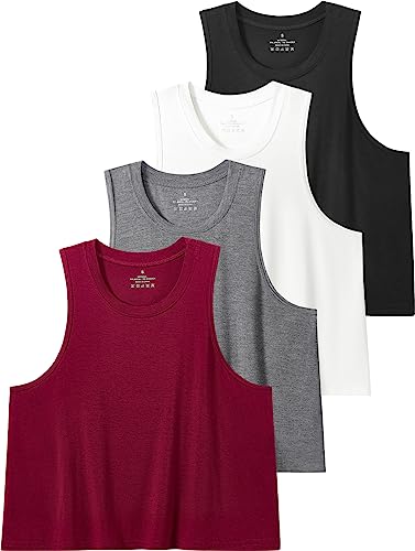 Star Vibe 4 Stücke Tank Top Crop Damen Gym Shirt Sport Crop Top Damen Fitness Tanktops & Träger-Tops Für Damen Black/White/Grey/Wine Red M von Star Vibe