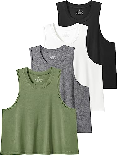 Star Vibe 4 Stücke Tank Top Crop Damen Gym Shirt Sport Crop Top Damen Fitness Tanktops & Träger-Tops Für Damen Black/White/Grey/Army Green L von Star Vibe