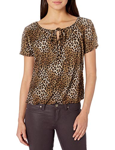 Star Vixen Damen Kurzen Ärmeln und Schlüssellochbindung, Bauer-top, Blasensaum Hemd, Leopardenmuster, Groß von Star Vixen