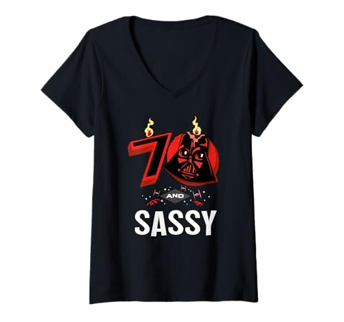 Damen Star Wars 70th Birthday Party "70 and Sassy" Darth Vader T-Shirt mit V-Ausschnitt von Star Wars