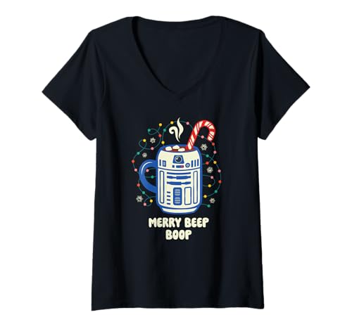 Damen Star Wars Christmas Merry Beep Boop R2-D2 Cocoa Mug T-Shirt mit V-Ausschnitt von Star Wars