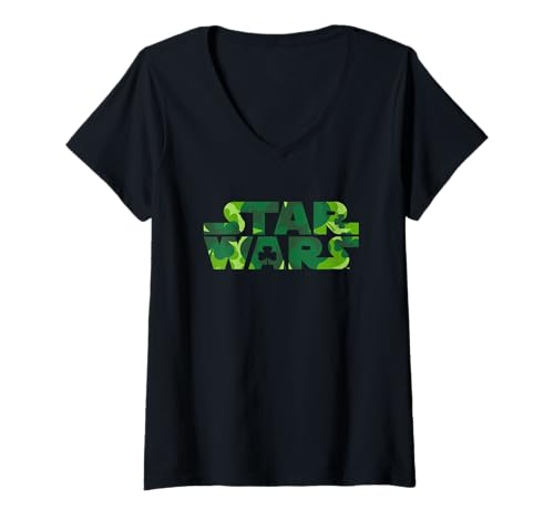 Damen Star Wars Logo Green Shamrocks St. Patrick’s Day T-Shirt mit V-Ausschnitt von Star Wars