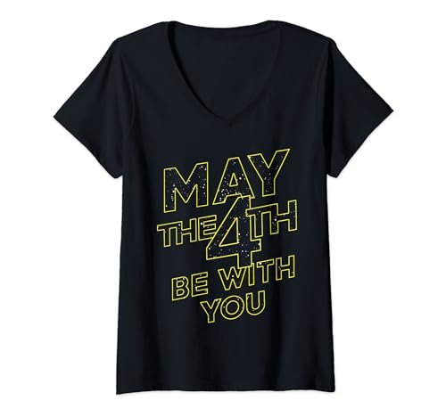 Damen Star Wars May The 4th Be With You Galaxy Fill Text T-Shirt mit V-Ausschnitt von Star Wars