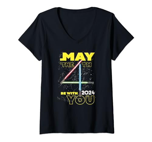 Damen Star Wars May the 4th Be With You 2024 Lightsabers T-Shirt mit V-Ausschnitt von Star Wars