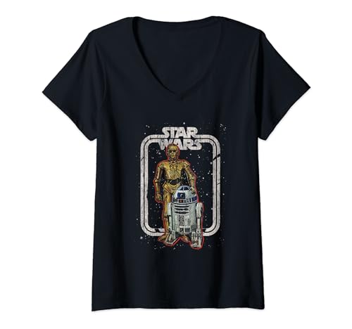 Damen Star Wars R2 D2 And C3PO Vintage T-Shirt mit V-Ausschnitt von Star Wars