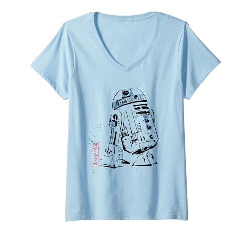 Damen Star Wars R2-D2 Japan Sumi-e Ink Wash Painting Style T-Shirt mit V-Ausschnitt von Star Wars