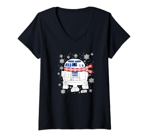 Damen Star Wars R2-D2 in The Snow Holiday T-Shirt mit V-Ausschnitt von Star Wars
