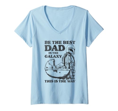 Damen Star Wars The Mandalorian Father's Day Galaxy Dad Disney+ T-Shirt mit V-Ausschnitt von Star Wars