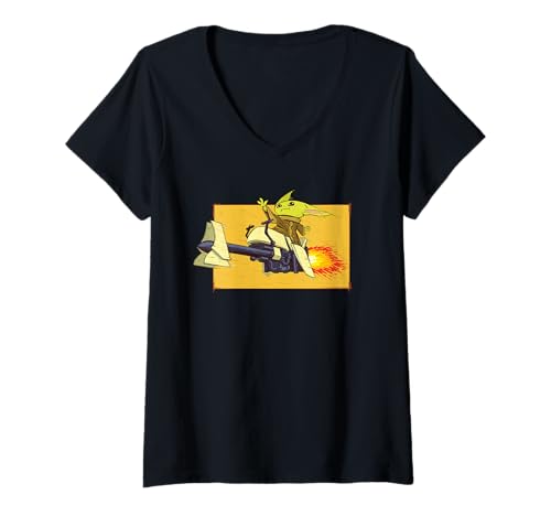 Damen Star Wars The Mandalorian Grogu on Speeder T-Shirt mit V-Ausschnitt von Star Wars