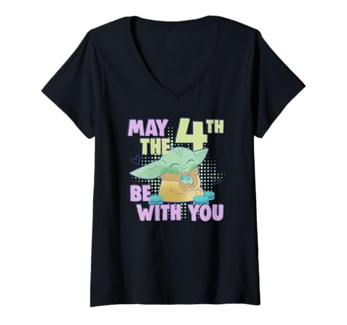 Damen Star Wars The Mandalorian May The 4th Be With You Grogu T-Shirt mit V-Ausschnitt von Star Wars