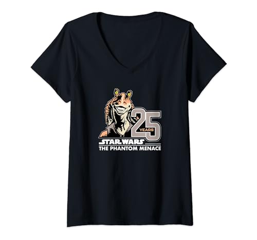 Damen Star Wars The Phantom Menace 25th Anniversary Jar Jar Binks T-Shirt mit V-Ausschnitt von Star Wars
