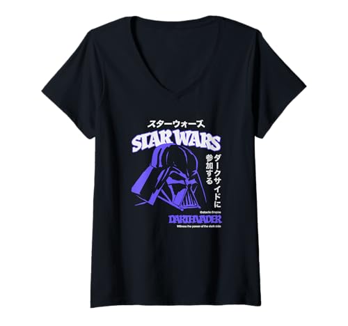 Damen Star Wars: A New Hope Darth Vader Japanese Katakana Portrait T-Shirt mit V-Ausschnitt von Star Wars
