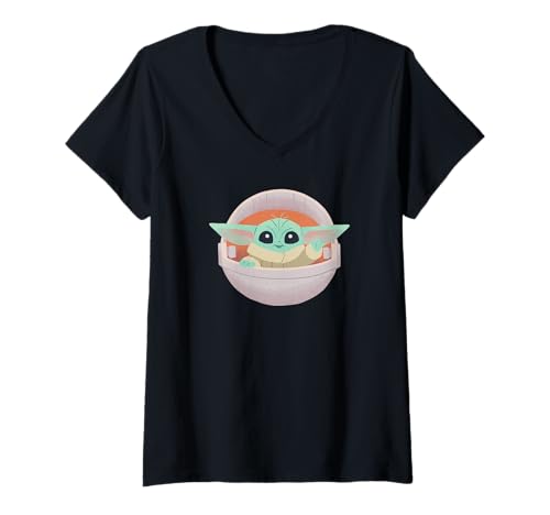 Damen Star Wars: The Mandalorian Baby Yoda Adorable Logo T-Shirt mit V-Ausschnitt von Star Wars