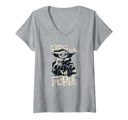 Damen Star Wars: The Mandalorian Baby Yoda Strong With The Force T-Shirt mit V-Ausschnitt von Star Wars