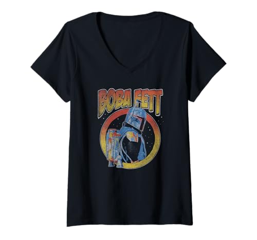 Damen Star Wars: The Mandalorian Boba Fett Vintage Side Profile T-Shirt mit V-Ausschnitt von Star Wars