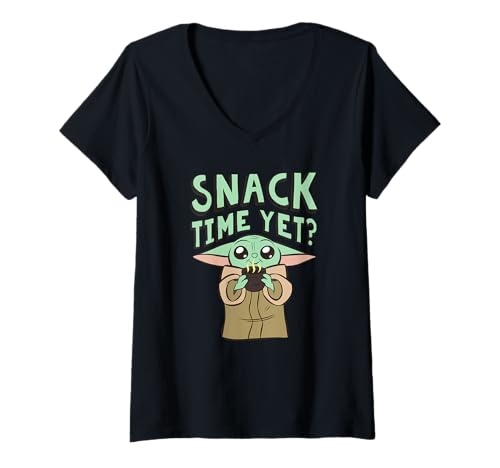Damen Star Wars: The Mandalorian Cute Grogu Snack Time Yet? T-Shirt mit V-Ausschnitt von Star Wars
