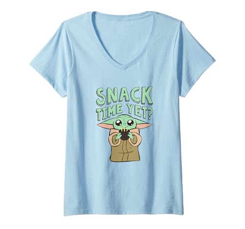 Damen Star Wars: The Mandalorian Grogu Snack Time Yet? Chest Logo T-Shirt mit V-Ausschnitt von Star Wars