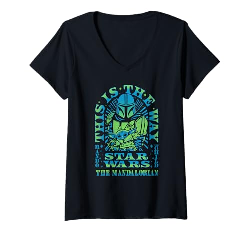 Damen Star Wars: The Mandalorian The Way Groovy Vintage Logo T-Shirt mit V-Ausschnitt von Star Wars