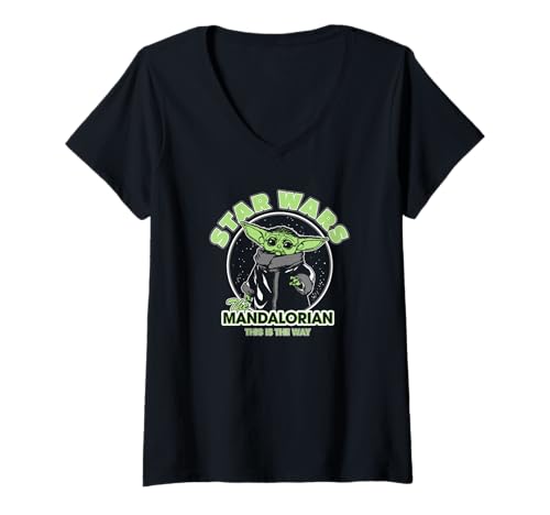 Damen Star Wars: The Mandalorian The Way Retro Grogu Collegiate T-Shirt mit V-Ausschnitt von Star Wars