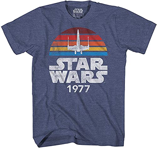 STAR WARS 1977 Logo Rainbow X-Wing Herren T-Shirt Erwachsene, Premium Navy Heather, 4XL von Star Wars