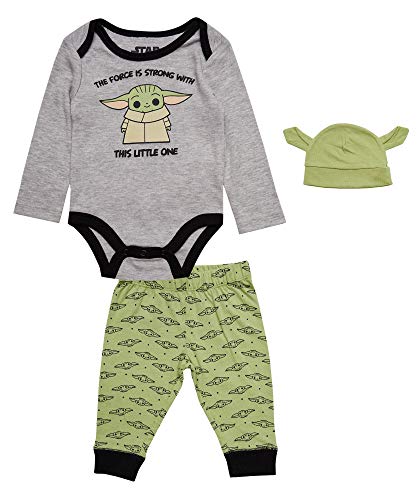 STAR WARS The Mandalorian Baby Jungen Bekleidungsset mit Body, Hose und Mütze - Baby Yoda Babykleidung, Mehrfarbig/Meereswellen (Ocean Tides), 0-3 Monate von Star Wars